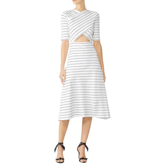 Rosetta Getty Cross Panel Striped Cutout Midi Dress White, Black Size XS - Picture 1 of 12